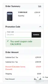 CALSUR10 coupon verification screenshot