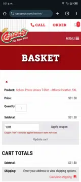 YUM coupon verification screenshot