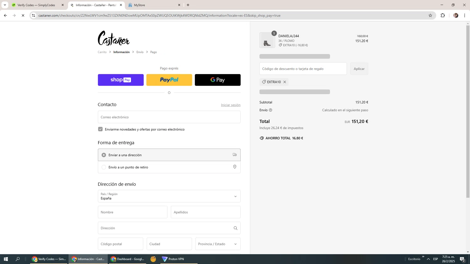 Castañer checkout page showing Castañer promo code box | Screenshot taken by SimplyCodes community member on Feb 26, 2025
