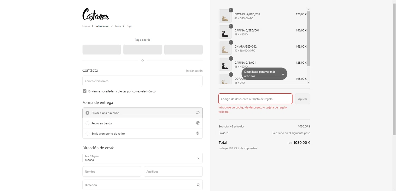Castañer promo code screenshot showing code MEMBER10 applied at Castañer checkout page. Uploaded by SimplyCodes community member PromoAdmiral6652 on Jun 10, 2025