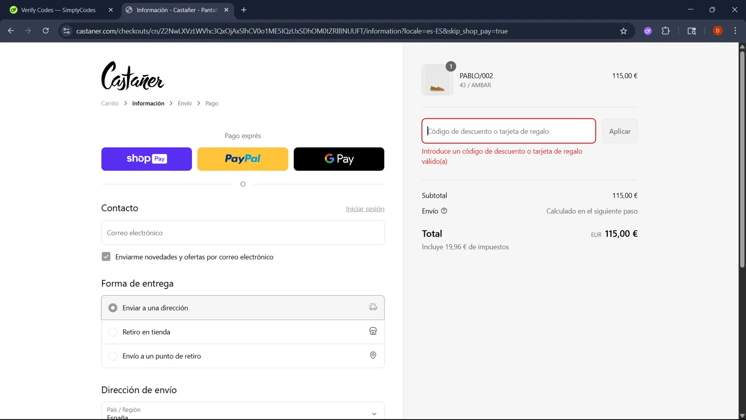 Castañer promo code screenshot showing code MEMBER10 applied at Castañer checkout page. Uploaded by SimplyCodes community member RoyalSaver3150 on Jun 10, 2025