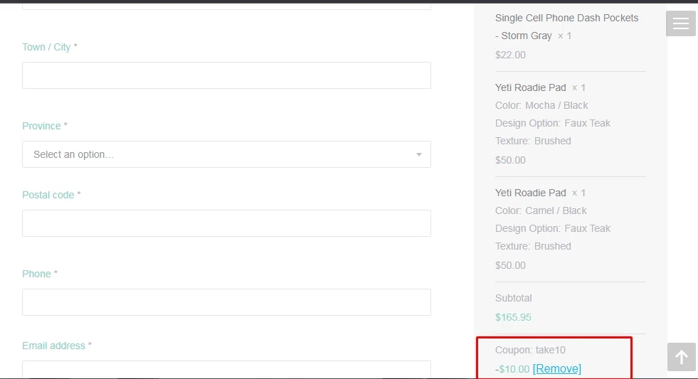Castaway Customs checkout page showing Castaway Customs promo code box | Screenshot taken by SimplyCodes community member on Mar 9, 2022