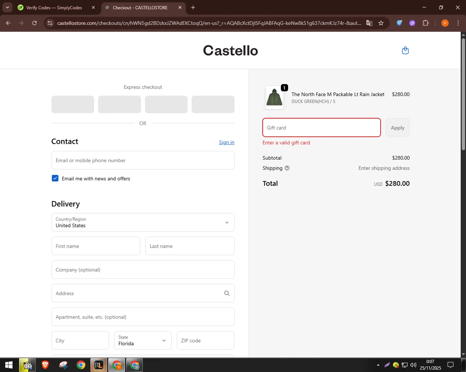 Castello Boutique promo code screenshot showing code HELLO15 applied at Castello Boutique checkout page. Uploaded by SimplyCodes community member bulbasaur69 on Nov 25, 2025
