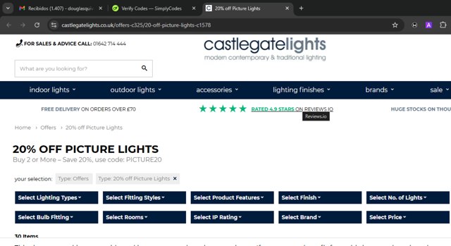 Castlegate Lights checkout page showing Castlegate Lights promo code box | Screenshot taken by SimplyCodes community member on Jun 1, 2025