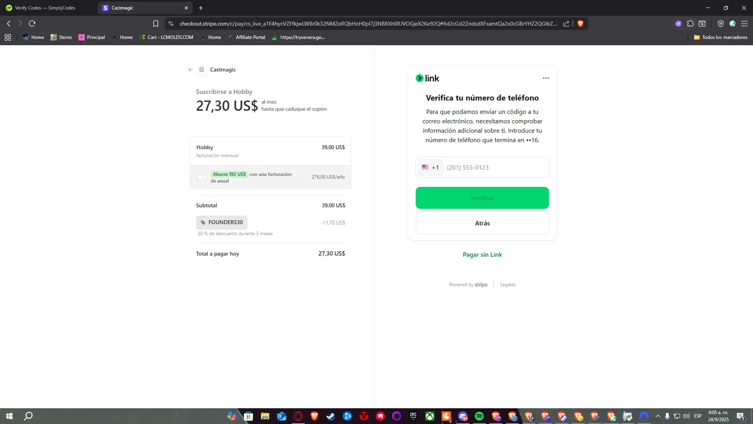 Castmagic promo code screenshot showing code FOUNDERS30 applied at Castmagic checkout page. Uploaded by SimplyCodes community member SimplyNerd on Sep 24, 2025