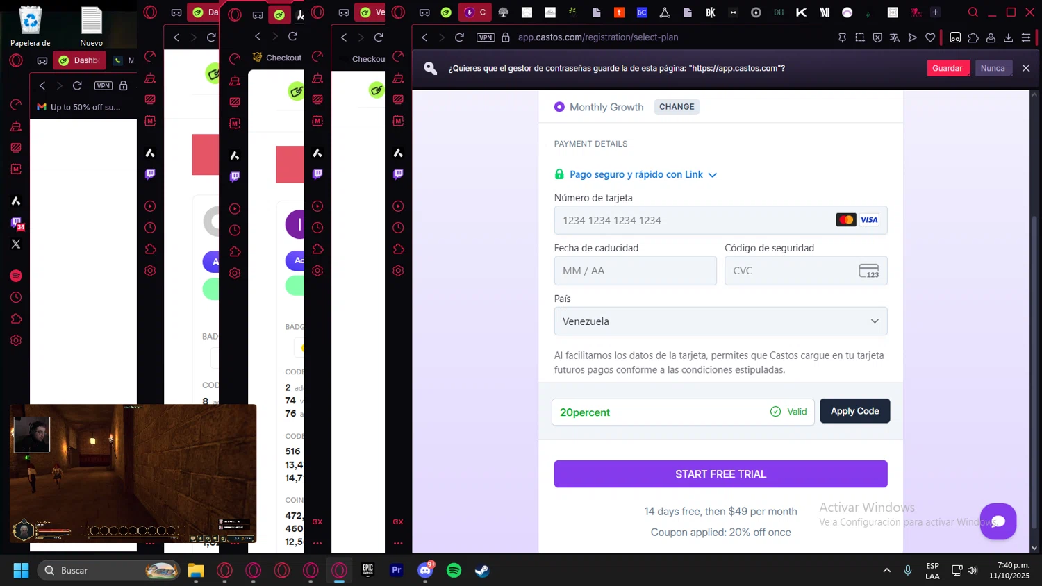 Castos discount code screenshot showing code 20percent applied at Castos checkout page. Uploaded by SimplyCodes community member Handivlak on Oct 11, 2025