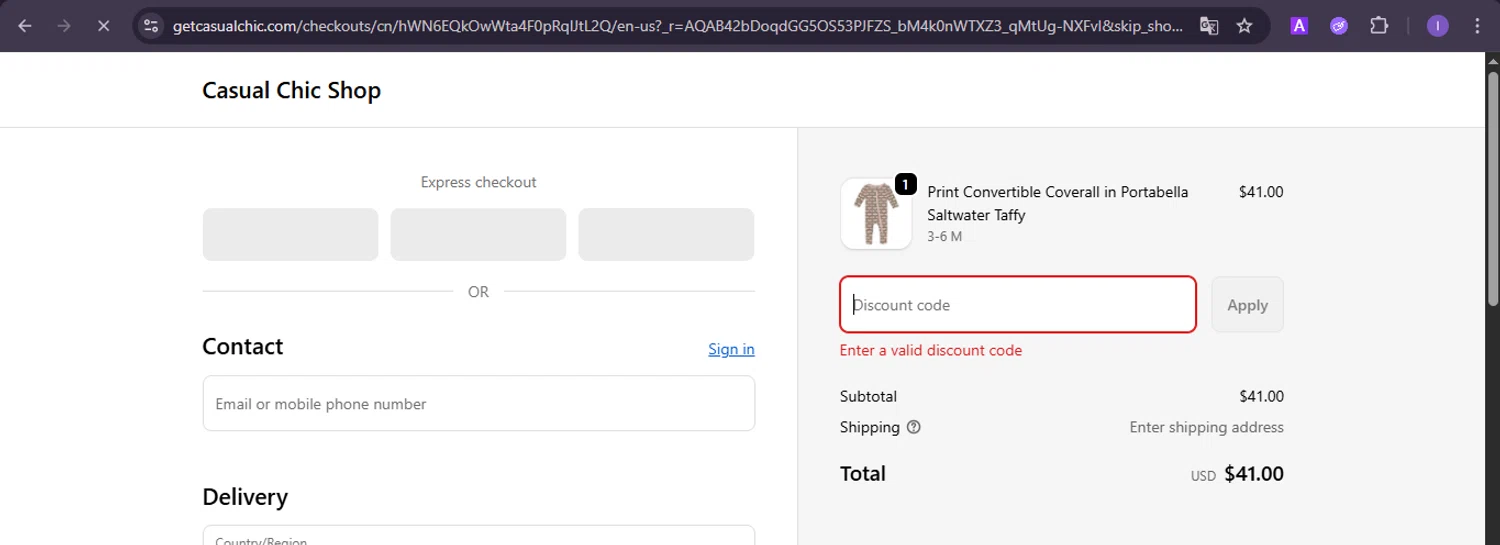 Casual Chic Boutique promo code screenshot showing code WELCOME15 applied at Casual Chic Boutique checkout page. Uploaded by SimplyCodes community member joineds on Dec 9, 2025