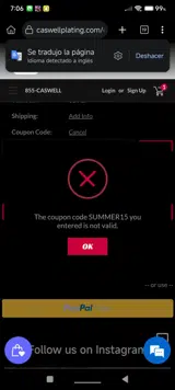 SUMMER15 coupon verification screenshot