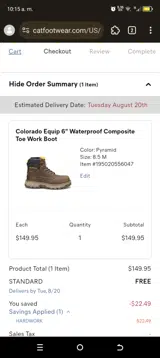 CAT coupon verification screenshot