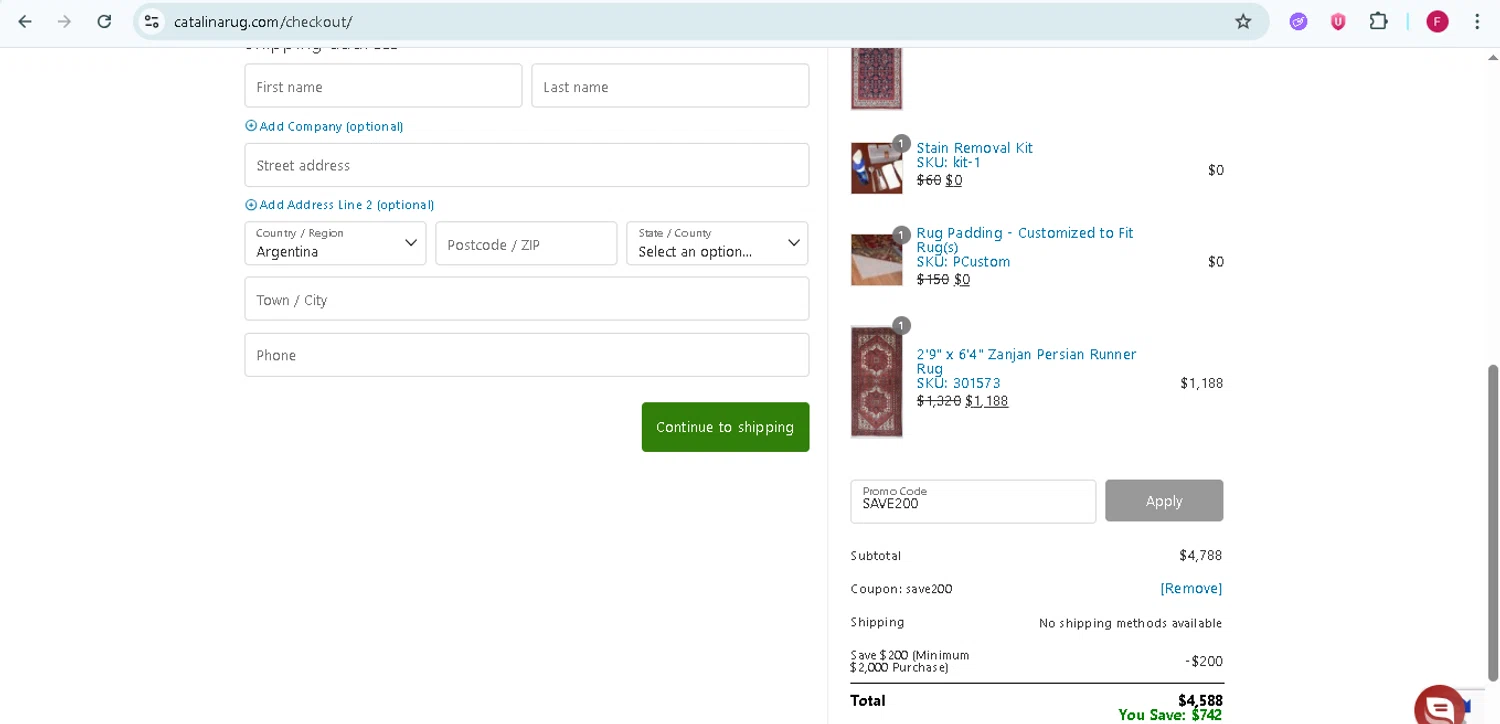 Catalina promo code screenshot showing code SAVE200 applied at Catalina checkout page. Uploaded by SimplyCodes community member TokenMonarch796 on Jun 25, 2025