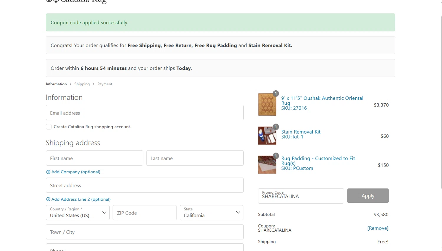 Catalina promo code screenshot showing code SHARECATALINA applied at Catalina checkout page. Uploaded by SimplyCodes community member CrownExpert4084 on Jul 24, 2025