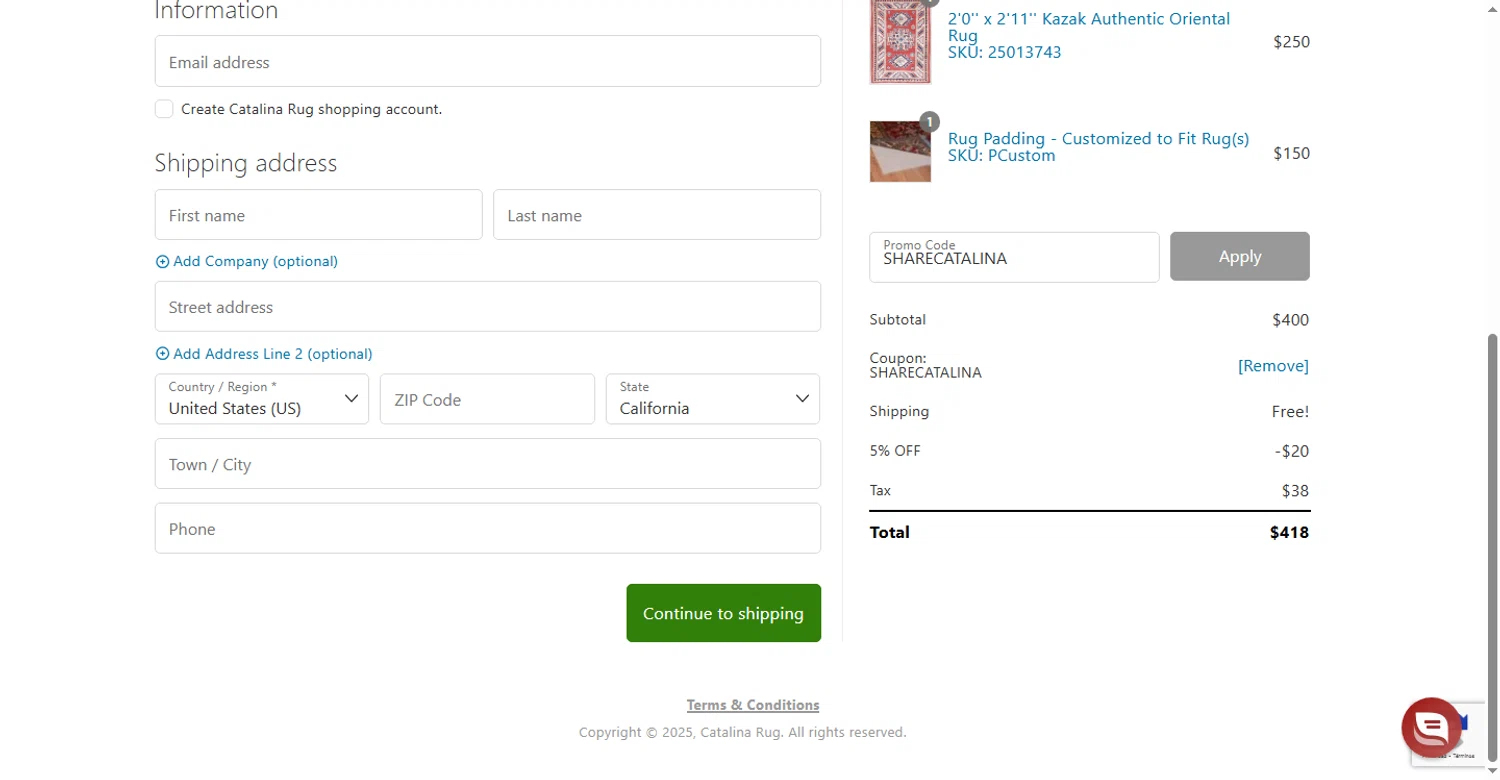 Catalina promo code screenshot showing code SHARECATALINA applied at Catalina checkout page. Uploaded by SimplyCodes community member sofia_8 on Sep 20, 2025