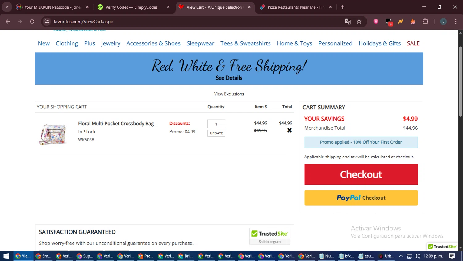 Catalog Favorites promo code screenshot showing code FV10SMS applied at Catalog Favorites checkout page. Uploaded by SimplyCodes community member ScanLynx8928 on Jul 7, 2025