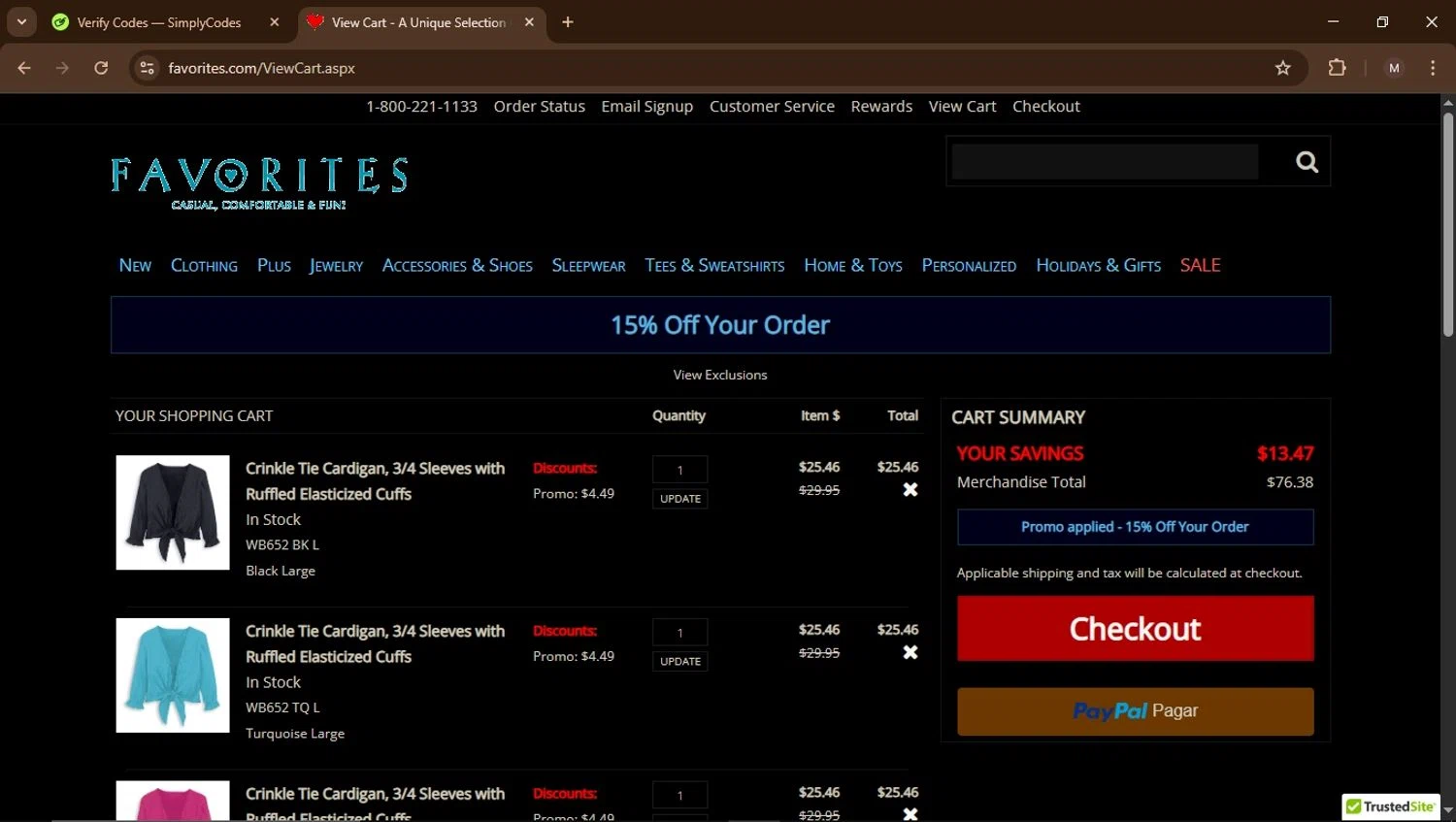 Catalog Favorites promo code screenshot showing code FV15RSUB applied at Catalog Favorites checkout page. Uploaded by SimplyCodes community member Carrillojose on Mar 10, 2025