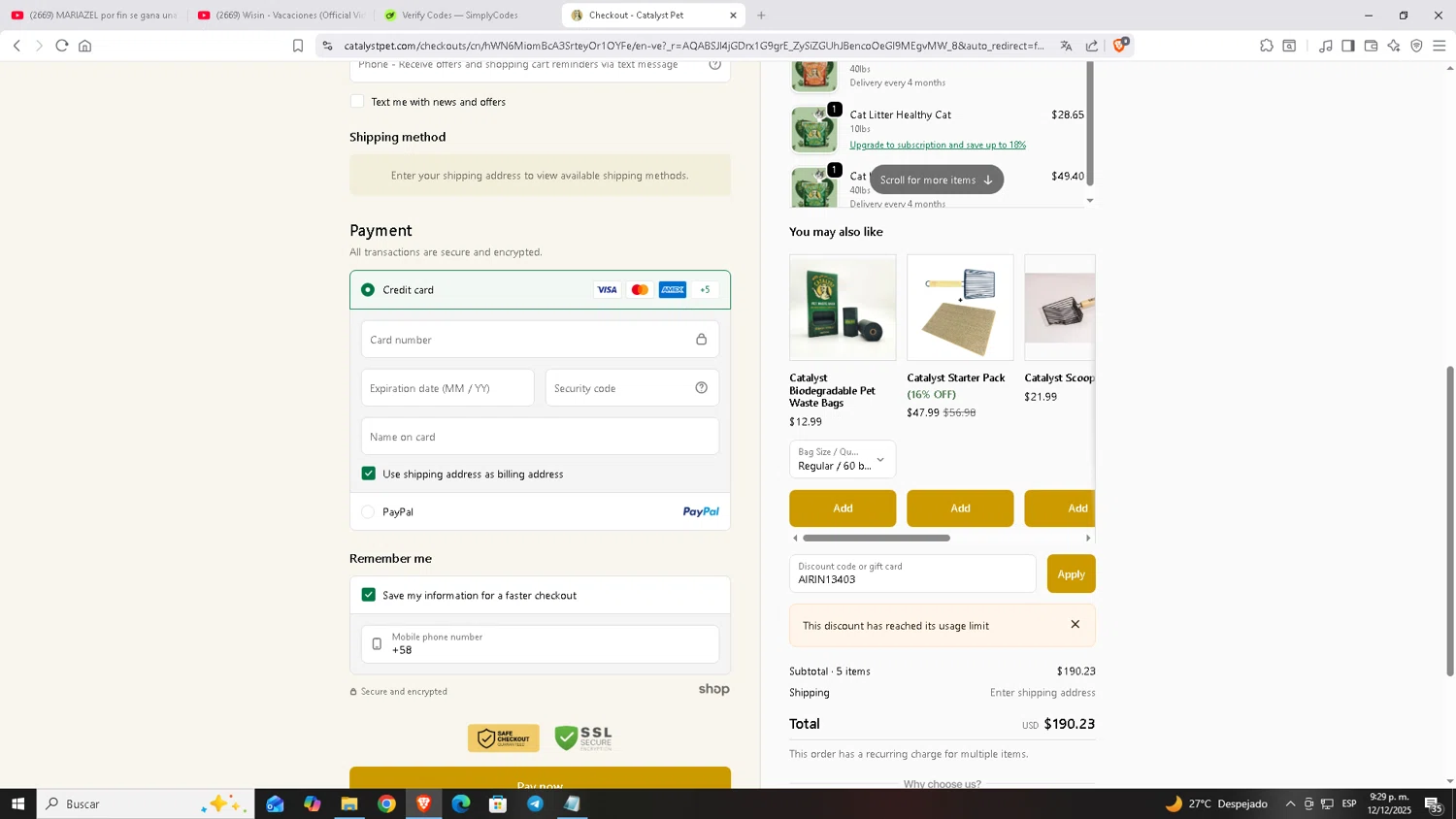Catalyst promo code screenshot showing code AIRIN13403 applied at Catalyst checkout page. Uploaded by SimplyCodes community member Carloscoder_900457733 on Dec 13, 2025