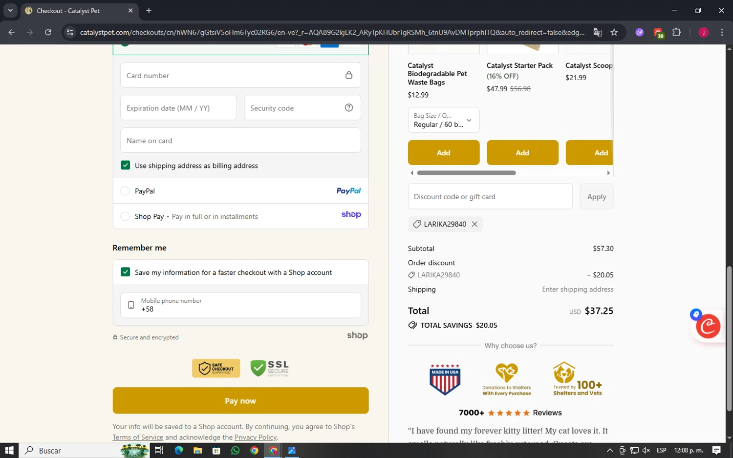 Catalyst promo code screenshot showing code LARIKA29840 applied at Catalyst checkout page. Uploaded by SimplyCodes community member TokenSage3501 on Dec 6, 2025
