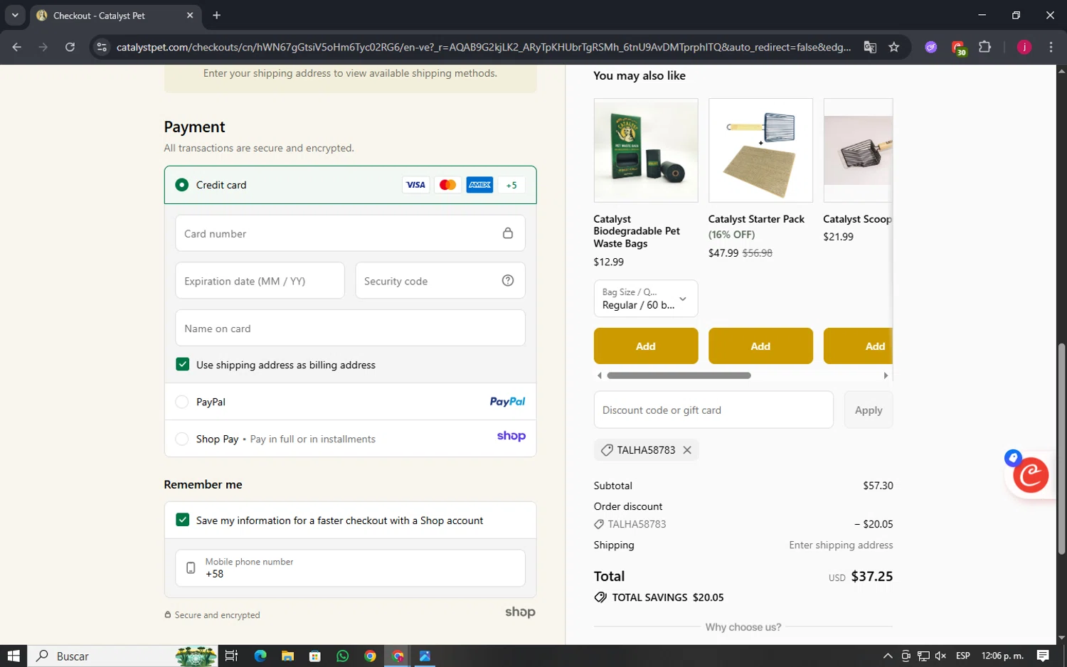 Catalyst promo code screenshot showing code TALHA58783 applied at Catalyst checkout page. Uploaded by SimplyCodes community member TokenSage3501 on Dec 6, 2025