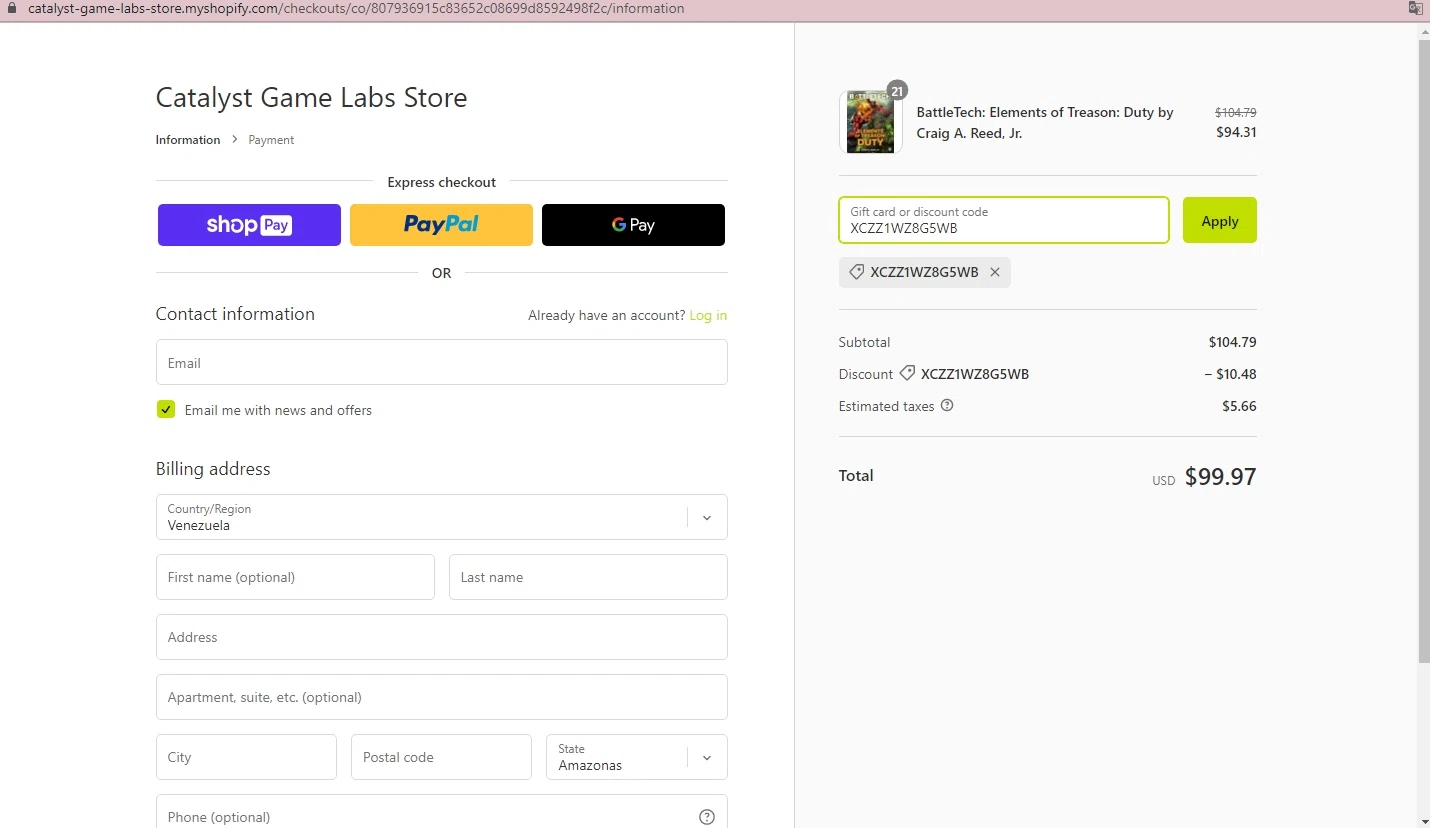 where to use Catalyst Game Labs promo code box
