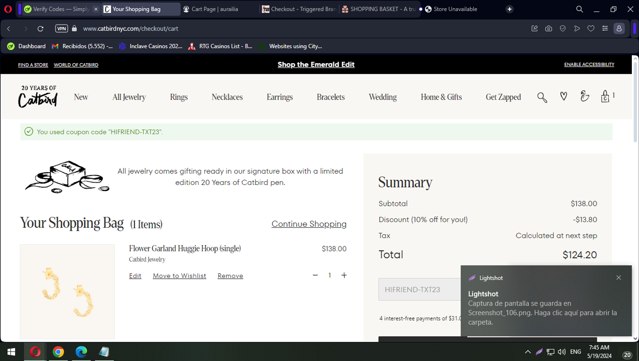 Catbird checkout page showing Catbird promo code box | Screenshot taken by SimplyCodes community member on May 19, 2024
