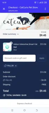 FALL30 coupon verification screenshot