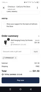 SPRINGCAT coupon verification screenshot