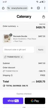 THANKYOU10 coupon verification screenshot