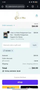 mom10 coupon verification screenshot