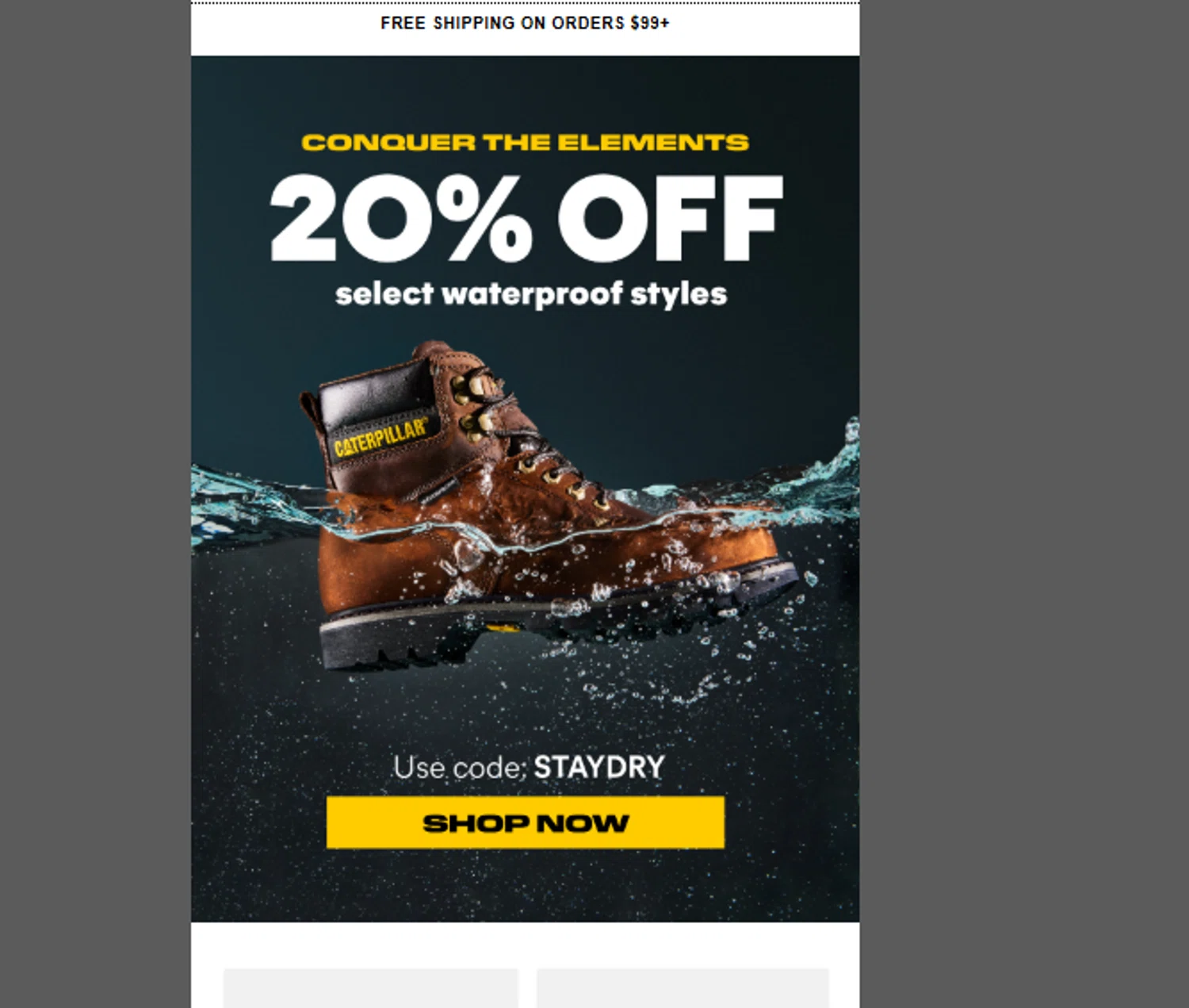 Cat Footwear US promo code screenshot showing code STAYDRY applied at Cat Footwear US checkout page. Uploaded by SimplyCodes community member ______ on Aug 18, 2025