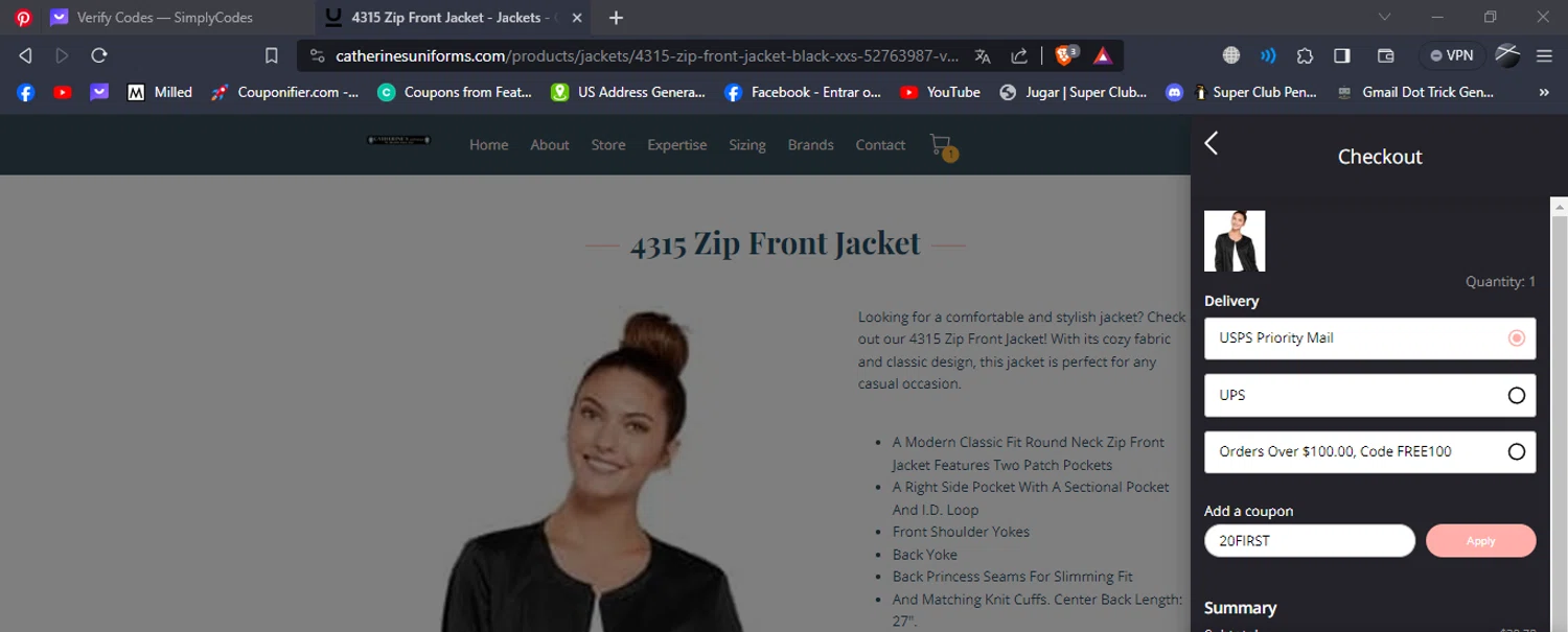 Catherine's Uniforms checkout page showing Catherine's Uniforms promo code box | Screenshot taken by SimplyCodes community member on Nov 16, 2023