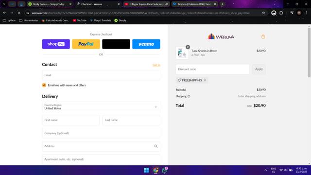 Cat Person checkout page showing Cat Person discount code box | Screenshot taken by SimplyCodes community member on Feb 23, 2025