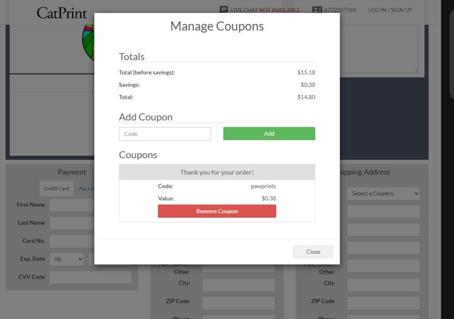CatPrint checkout page showing CatPrint coupon code box | Screenshot taken by SimplyCodes community member on Jun 7, 2025