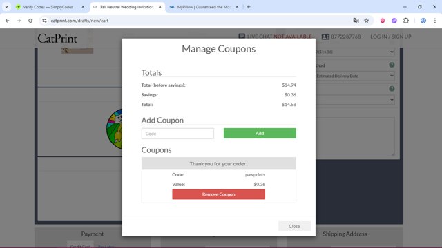 CatPrint checkout page showing CatPrint coupon code box | Screenshot taken by SimplyCodes community member on Jun 21, 2025