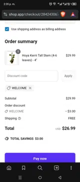 WELCOME coupon verification screenshot