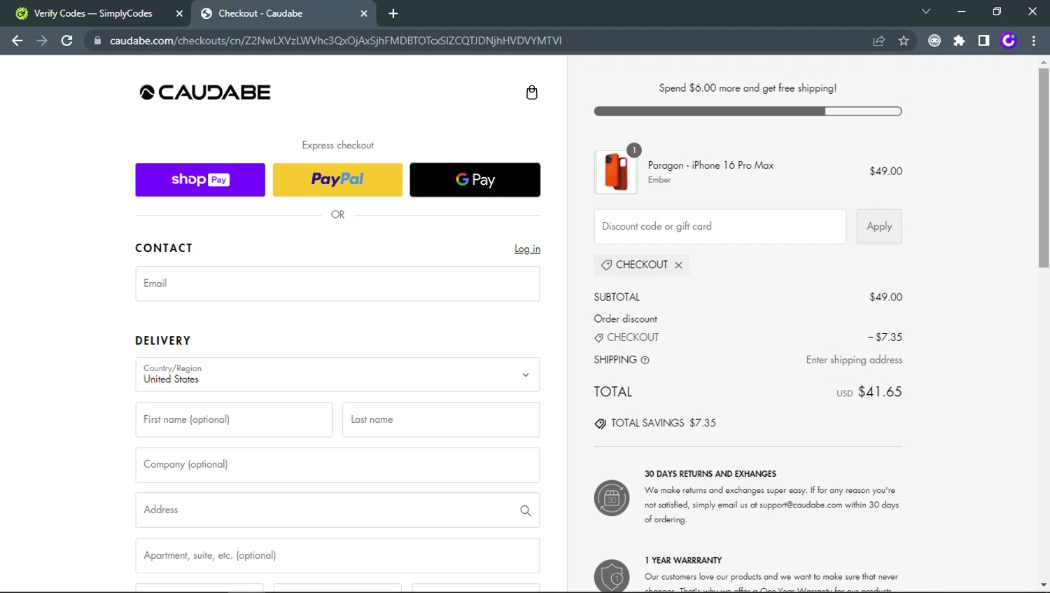 where to use Caudabe promo code box