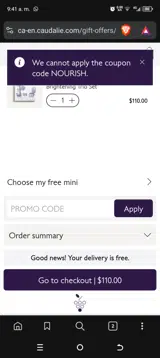 NOURISH coupon verification screenshot