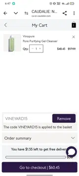 Vineyard15 coupon verification screenshot