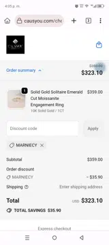 MARNIECY coupon verification screenshot