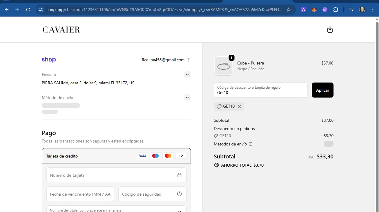 Cavaier checkout page showing Cavaier discount code box | Screenshot taken by SimplyCodes community member on Feb 10, 2026
