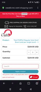Cavallo coupon verification screenshot