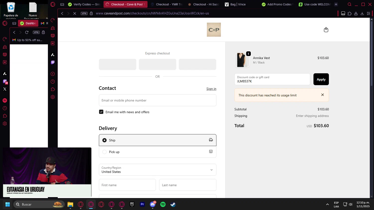 Cave + Post Trading Co. promo code screenshot showing code JLM8537K applied at Cave + Post Trading Co. checkout page. Uploaded by SimplyCodes community member leonardocamacho2 on Nov 1, 2025