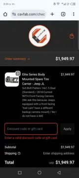 CavFab Motorsports coupon verification screenshot