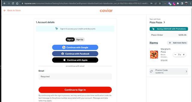 Caviar checkout page showing Caviar promo code box | Screenshot taken by SimplyCodes community member on Sep 14, 2023