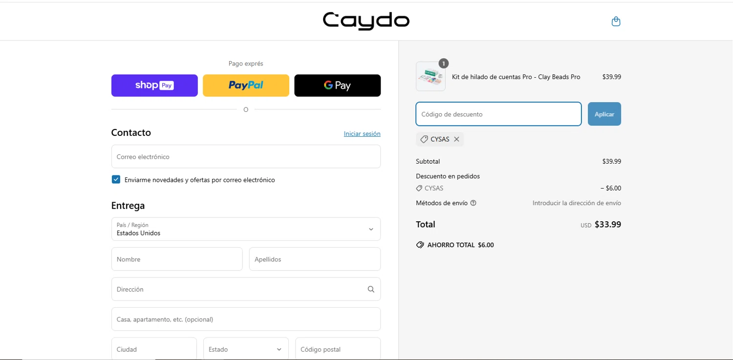 Caydo DIY promo code screenshot showing code CYSAS applied at Caydo DIY checkout page. Uploaded by SimplyCodes community member dimitriv on Mar 20, 2025