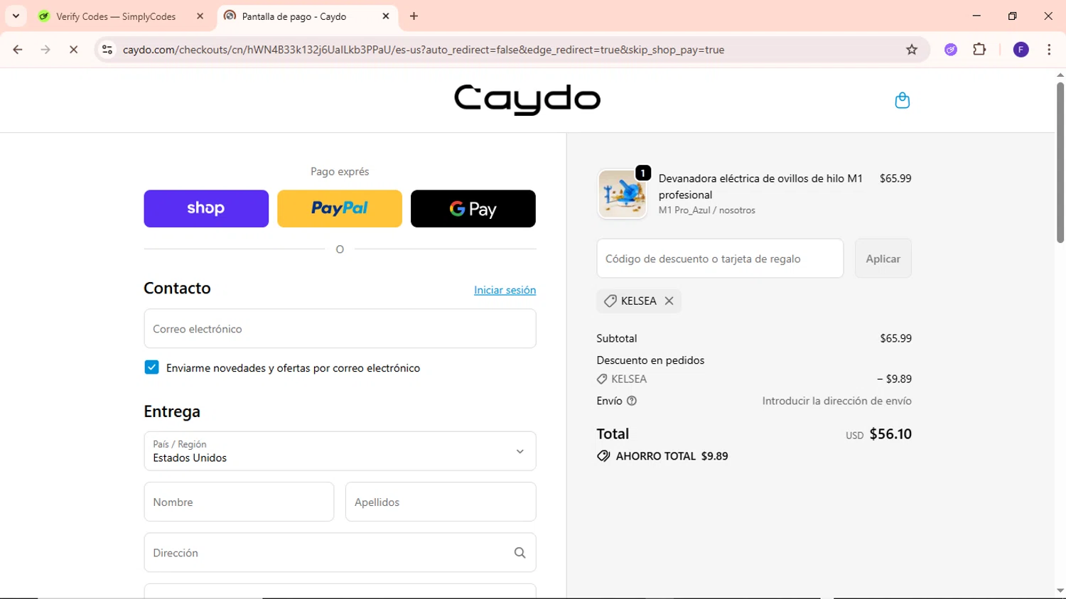 Caydo DIY promo code screenshot showing code KELSEA applied at Caydo DIY checkout page. Uploaded by SimplyCodes community member MightyCaptain635 on Oct 16, 2025