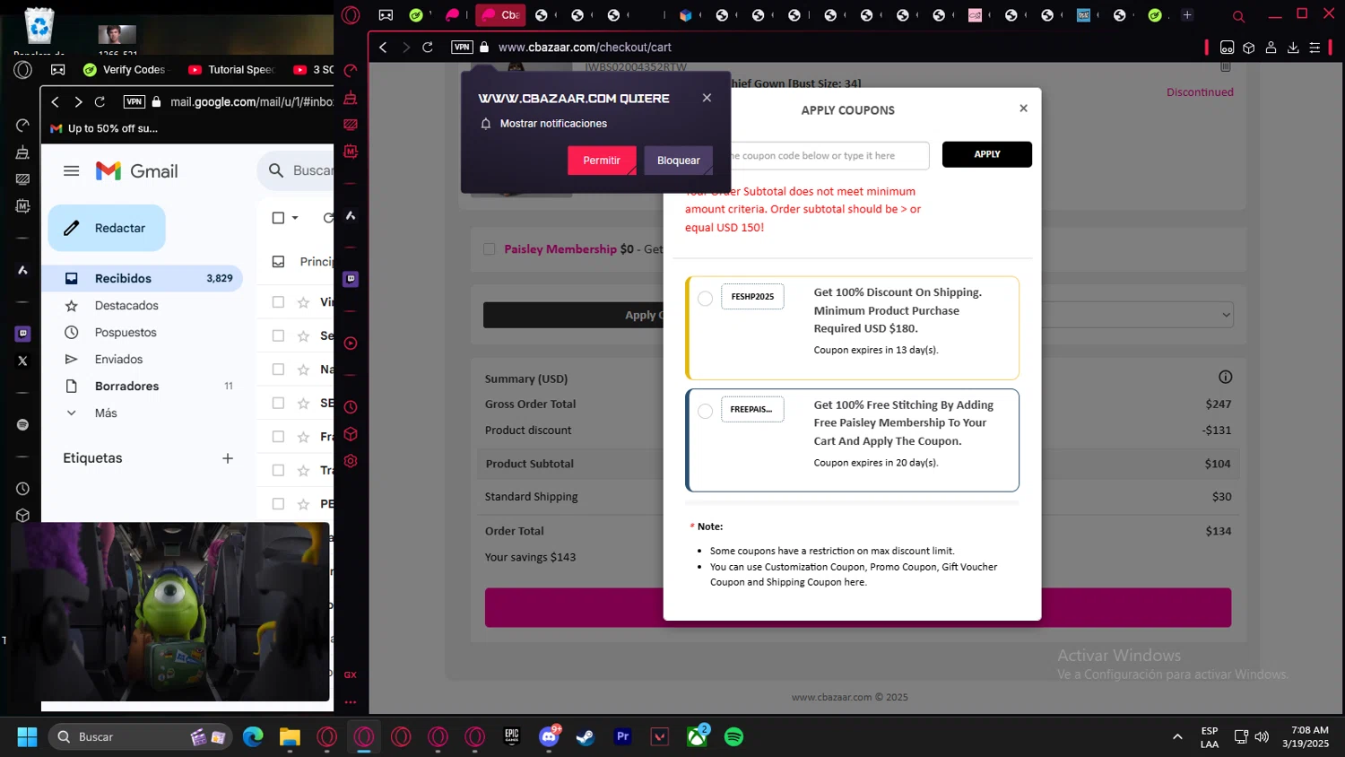 Cbazaar promo code screenshot showing code SHIP4U applied at Cbazaar checkout page. Uploaded by SimplyCodes community member leonardocamacho2 on Mar 19, 2025