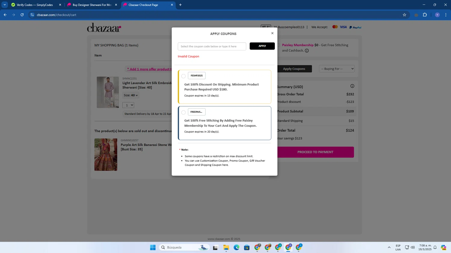 Cbazaar promo code screenshot showing code NEW10 applied at Cbazaar checkout page. Uploaded by SimplyCodes community member LiaGGG on Mar 19, 2025