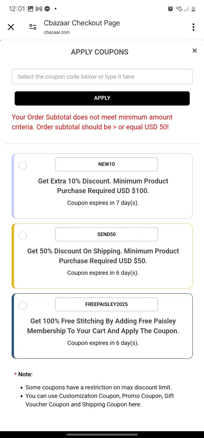 Cbazaar promo code screenshot showing code 10OFF applied at Cbazaar checkout page. Uploaded by SimplyCodes community member CleverPhoenix2364 on Jan 29, 2025