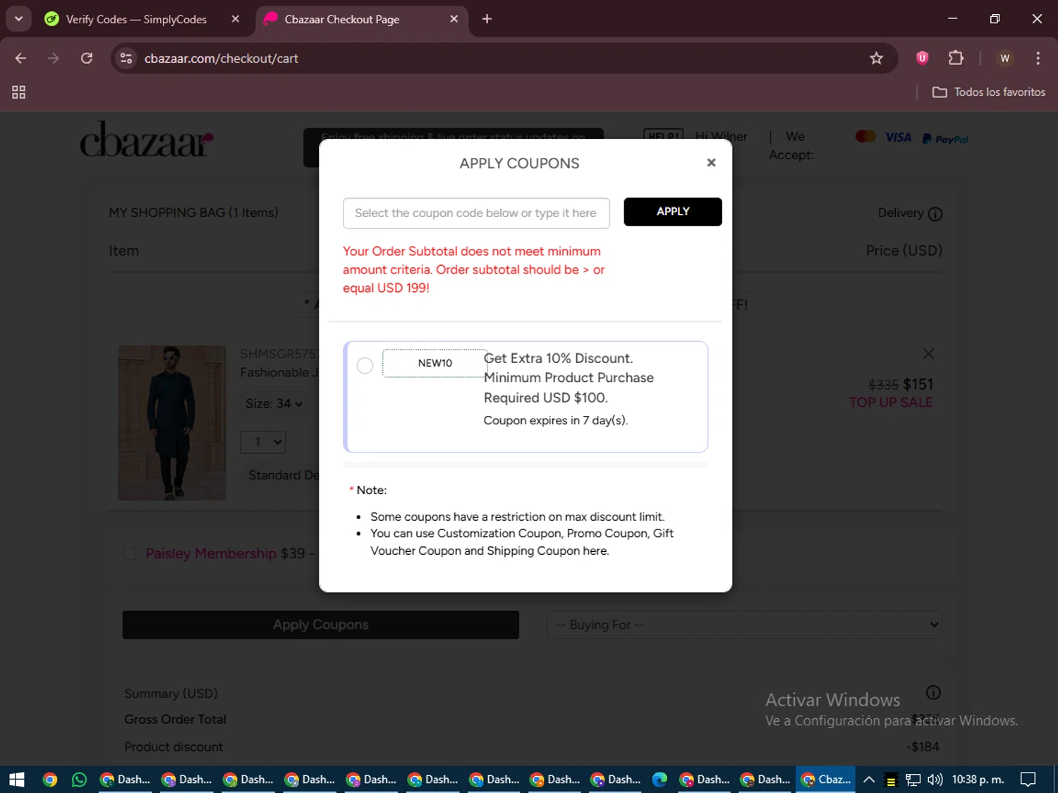 Cbazaar promo code screenshot showing code FREETAILNJ applied at Cbazaar checkout page. Uploaded by SimplyCodes community member DealMaestro2101 on Jun 28, 2025