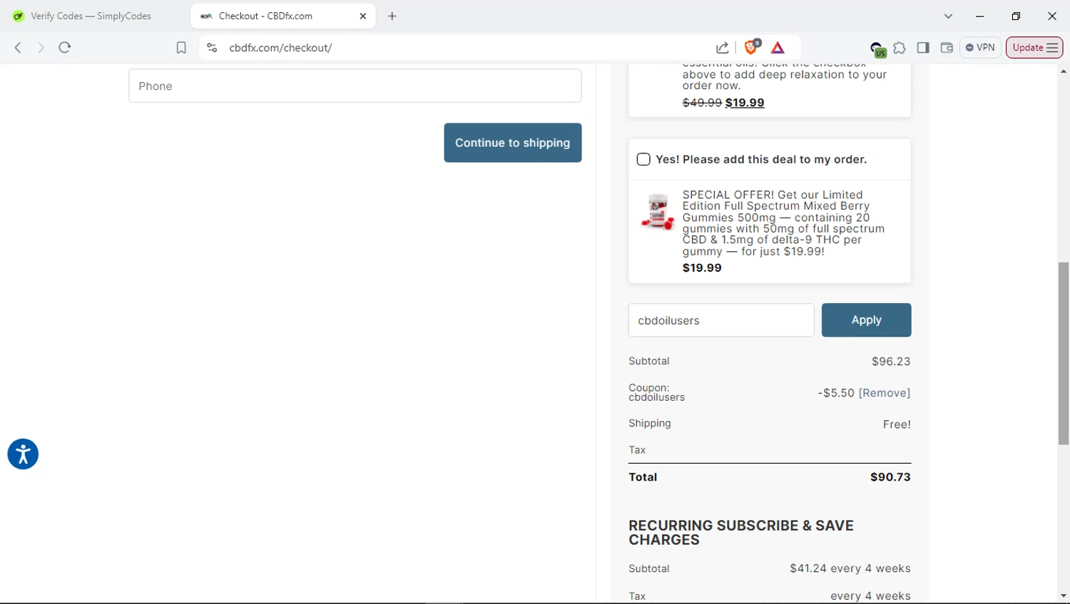 where to use CBDfx promo code box