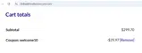 WELCOME10 coupon verification screenshot
